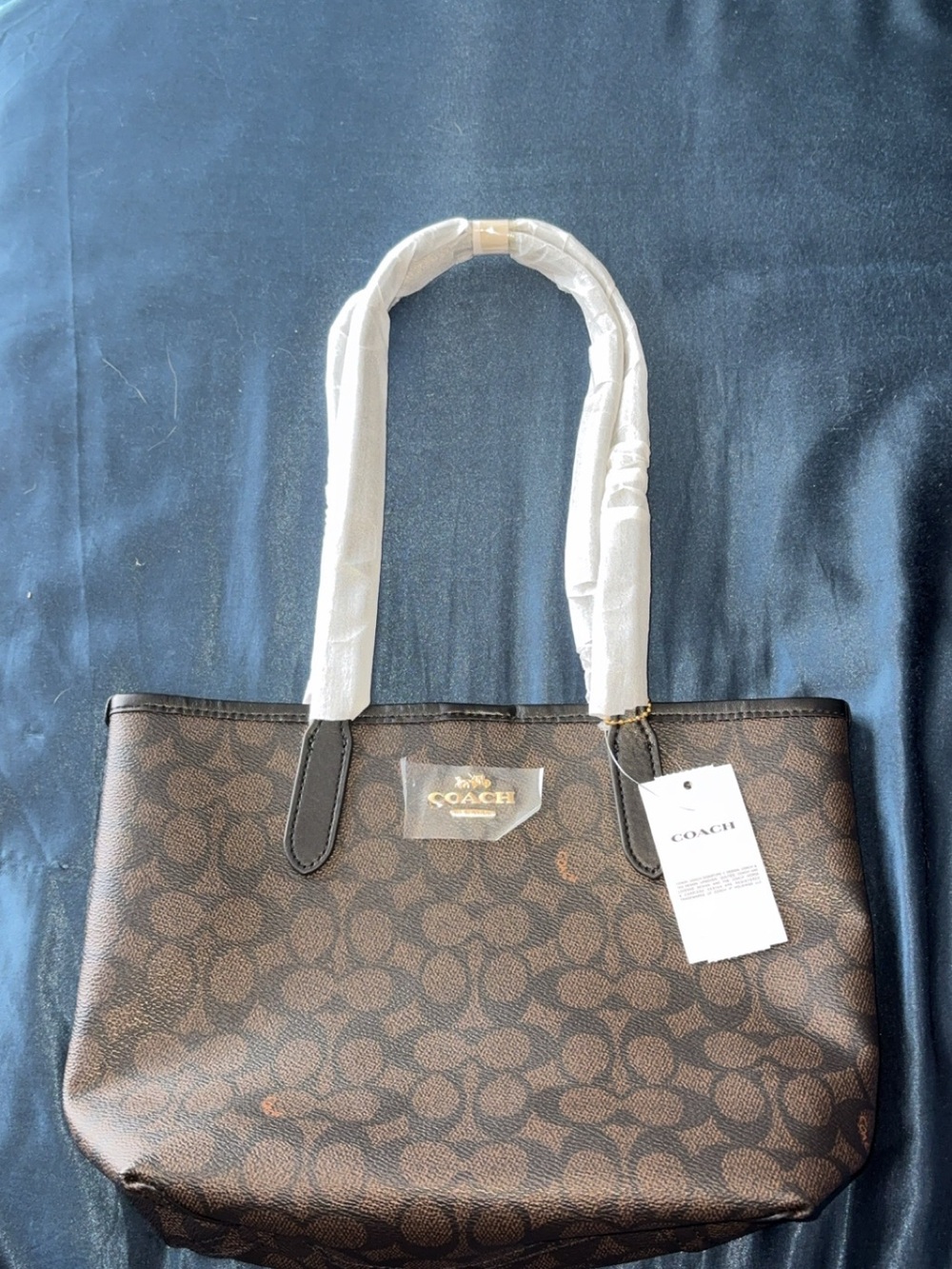Coach Brown Signature Canvas Tote with Leather Trim